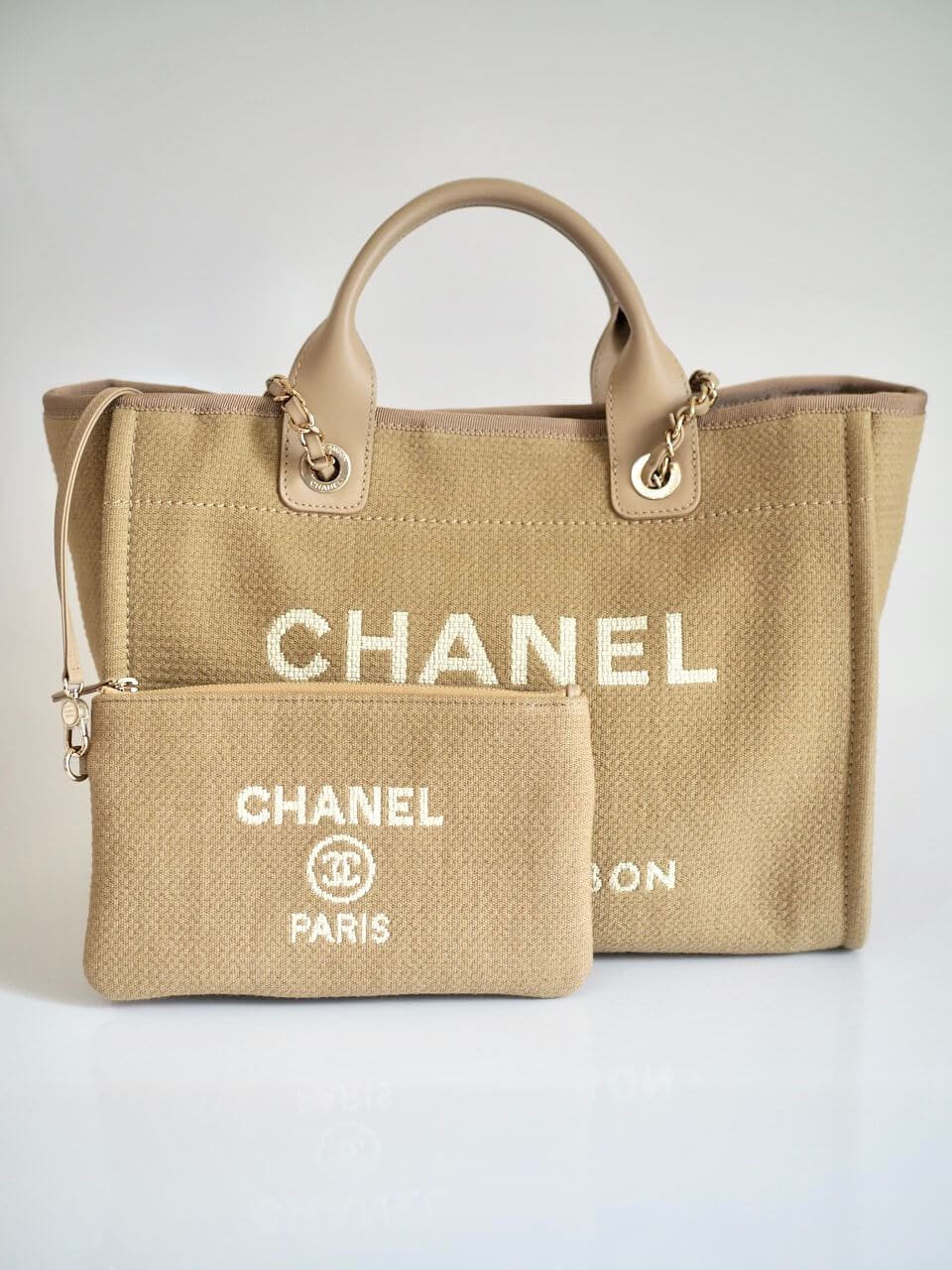 CHANEL Deauville Tote Small Beige Canvas