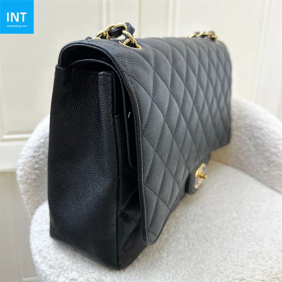 CHANEL Classic Maxi Handbag GRAINED CALFSKIN & GOLD METAL