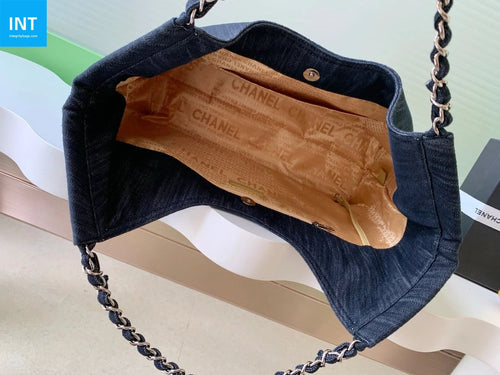 Chanel 25 Tote Bag Navy Blue 48cm Denim Leather