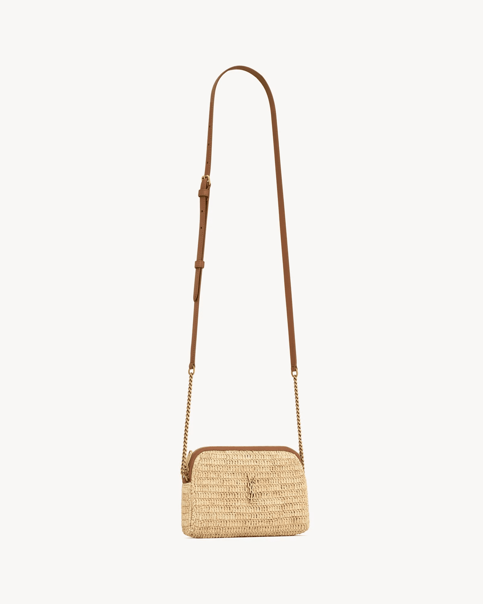 Saint Laurent gaby zipped pouch in raffia