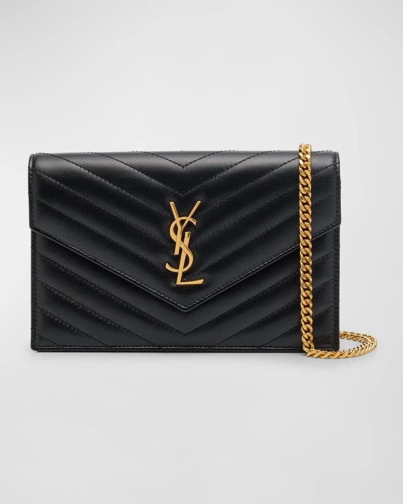 Saint Laurent Small YSL Wallet on Chain in Quilted Leather