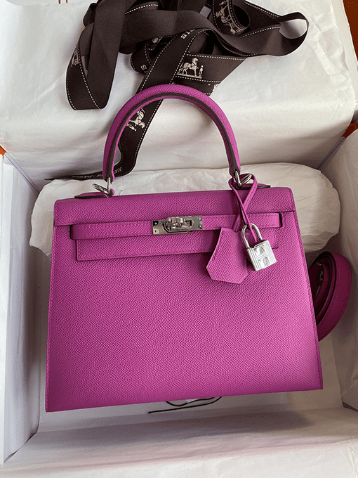Hermès Kelly Handbag Pink Epsom with Palladium Hardware 25