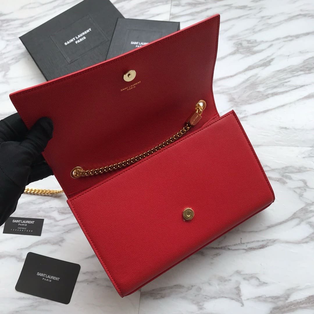 Saint Laurent Red Grained Leather Monogram Medium Kate Flap Bag