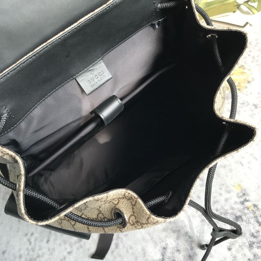 GUCCI Supreme Monogram Double Buckle Backpack Beige Black