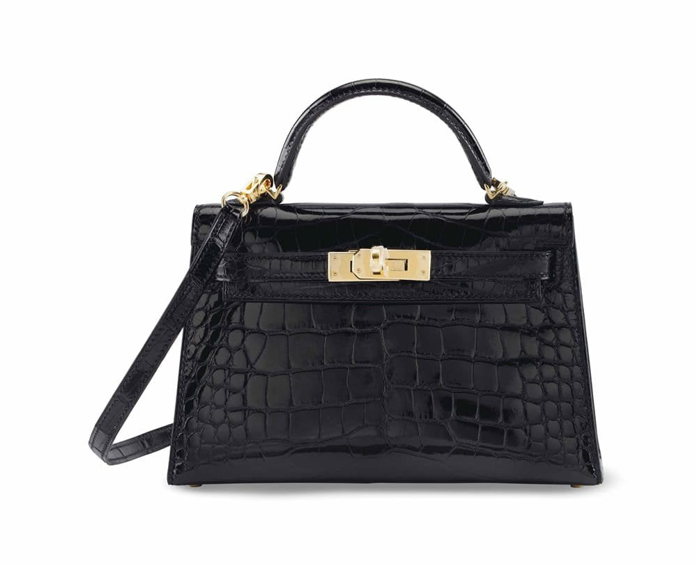 Hermès A SHINY BLACK ALLIGATOR SELLIER MINI KELLY 20 II WITH GOLD HARDWARE