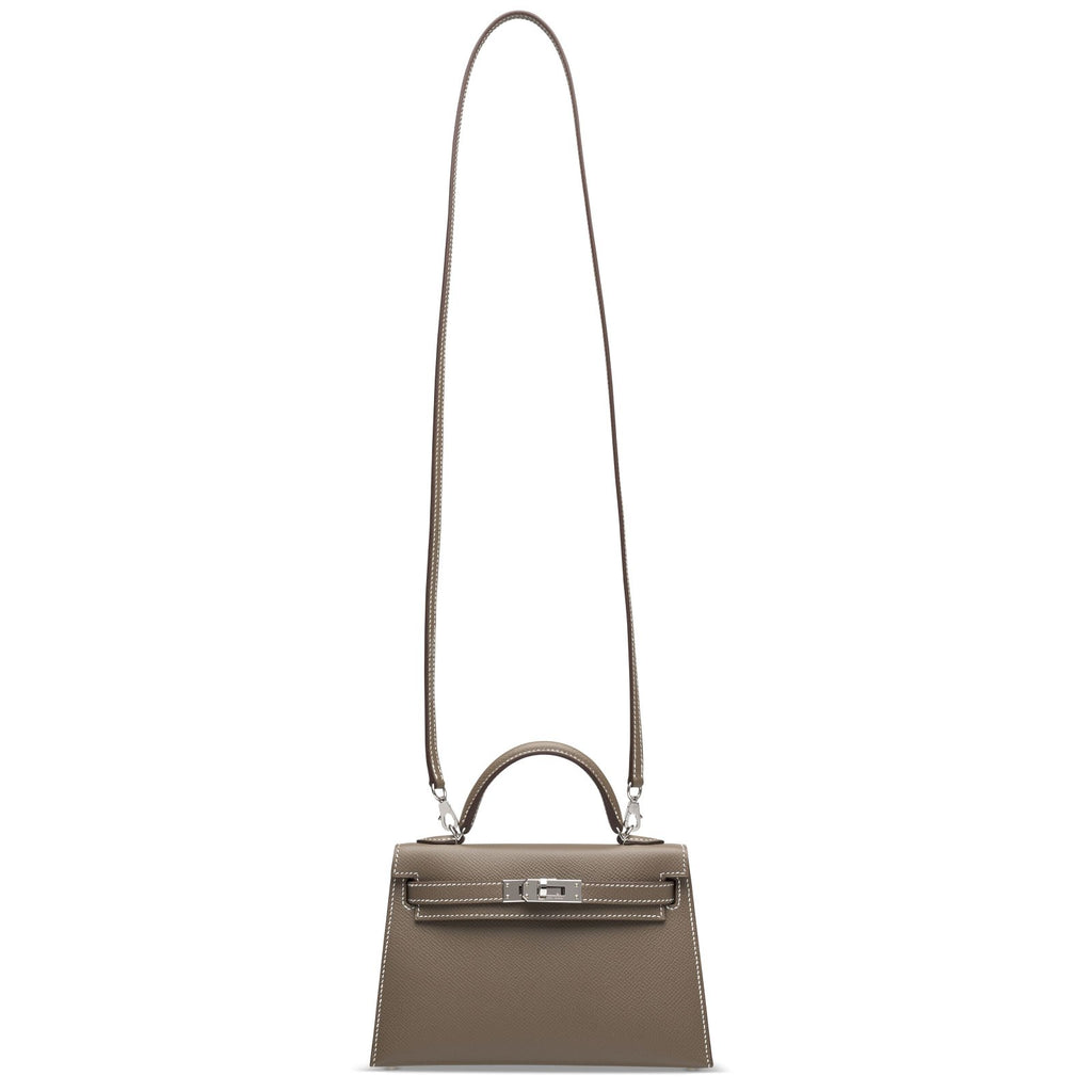 Hermès Etoupe Epsom Mini Kelly 20 ll Palladium Hardware.