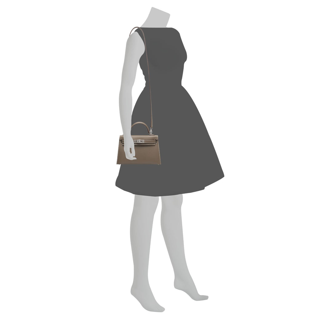 Hermès Etoupe Epsom Mini Kelly 20 ll Palladium Hardware.