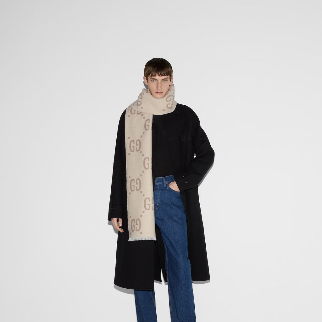 Gucci jacquard wool silk scarf