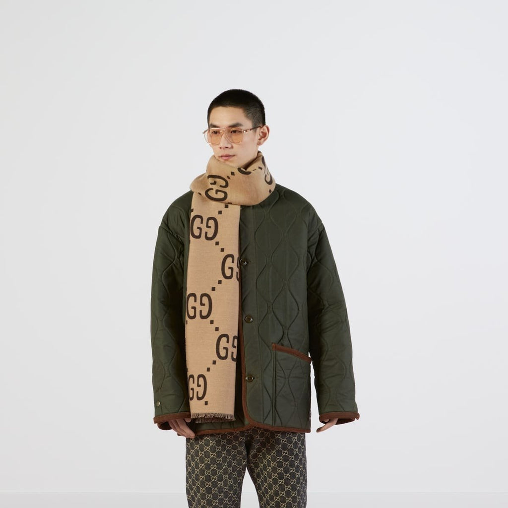 Gucci jacquard wool silk scarf