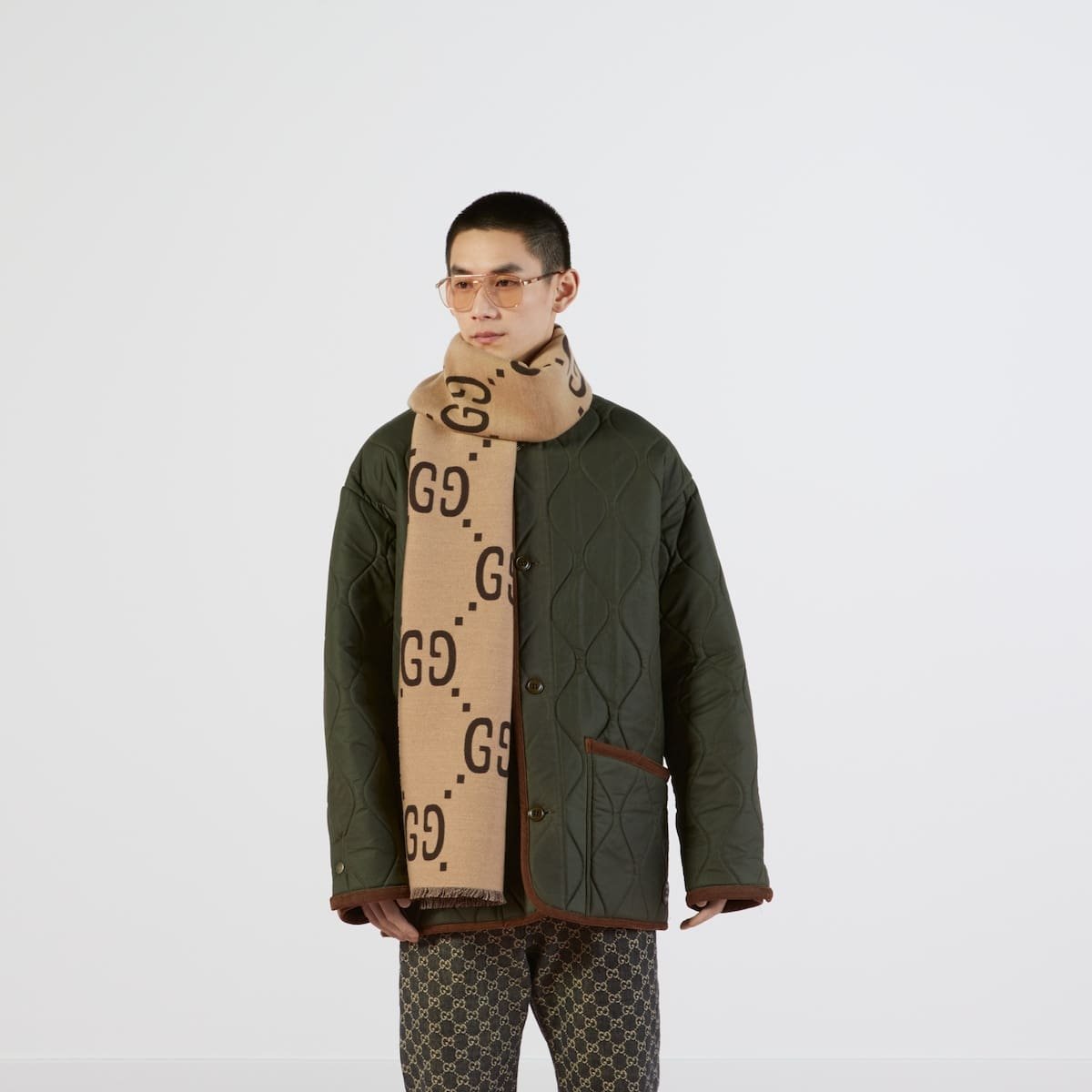 Gucci jacquard wool silk scarf