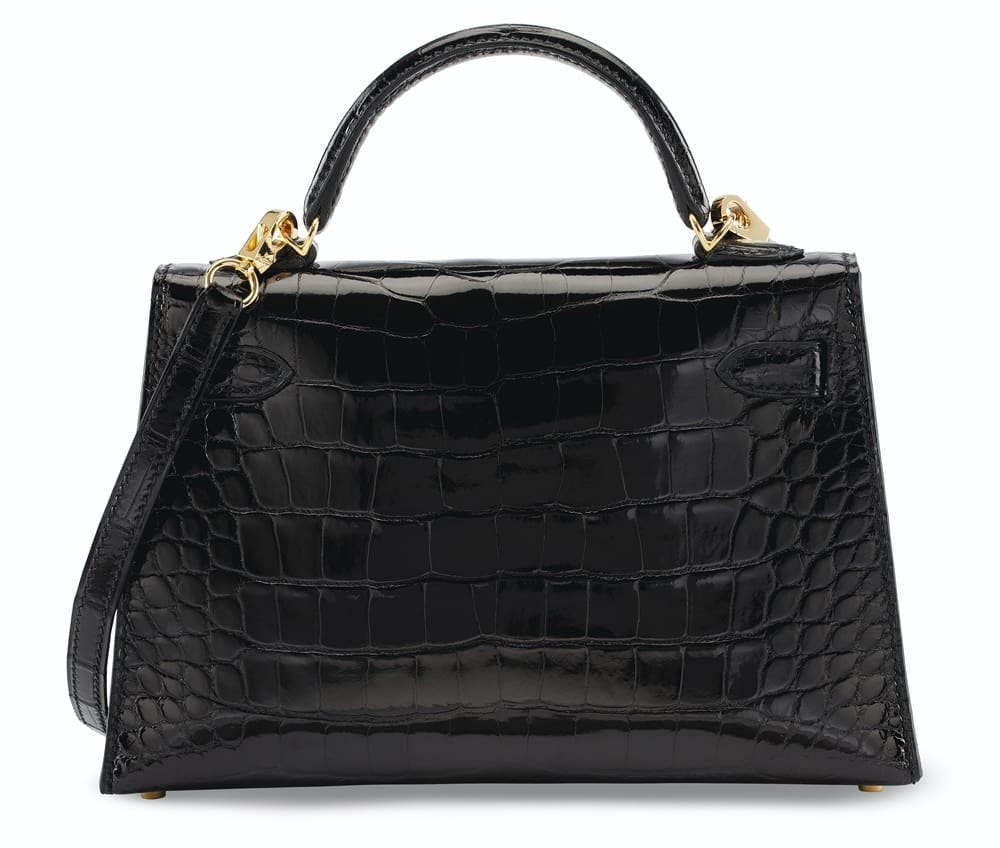 Hermès A SHINY BLACK ALLIGATOR SELLIER MINI KELLY 20 II WITH GOLD HARDWARE