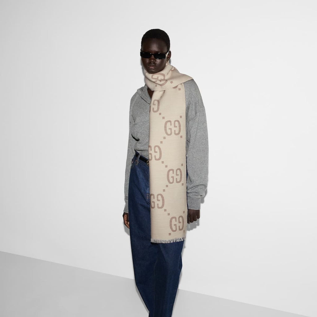 Gucci jacquard wool silk scarf