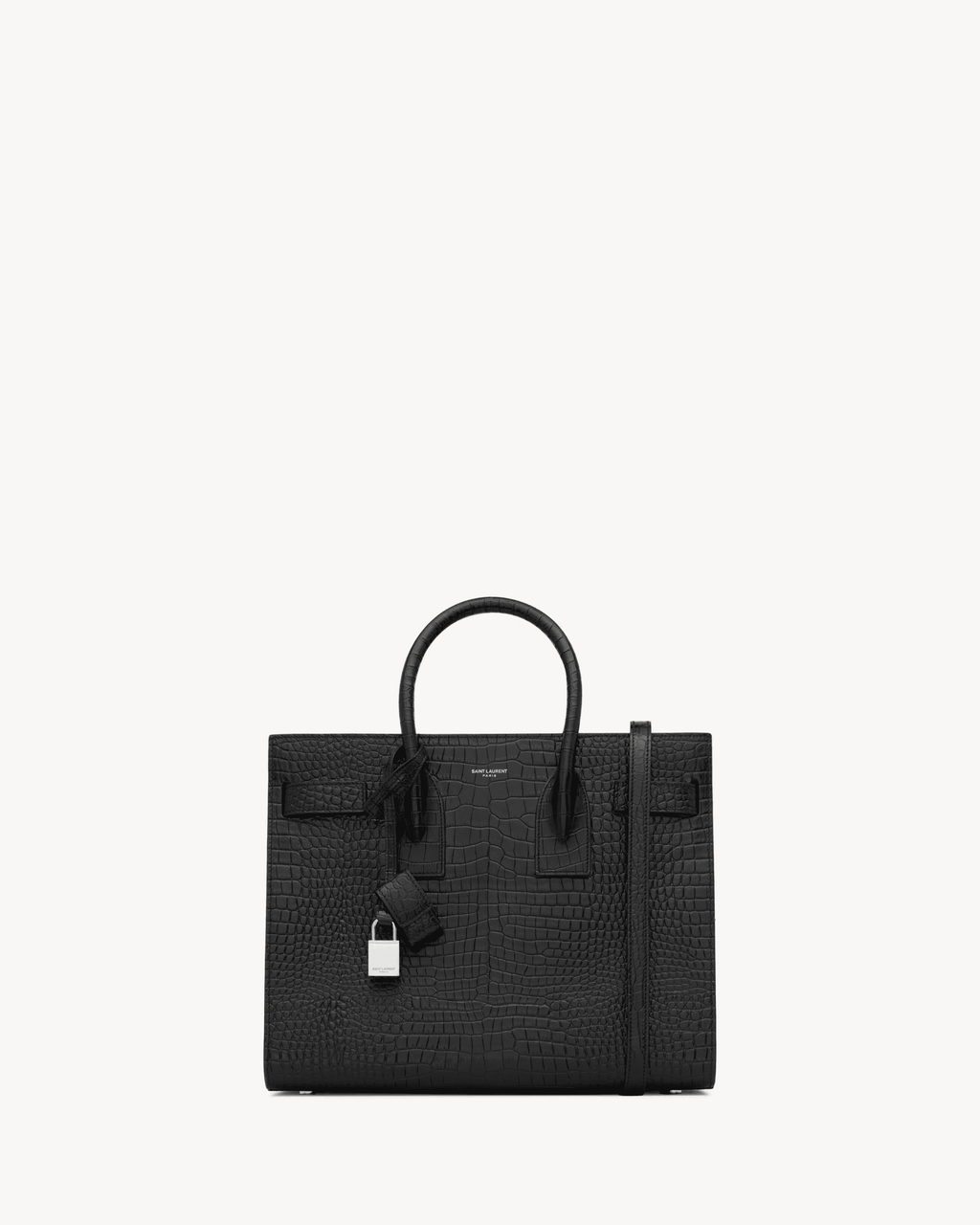 Saint Laurent small sac de jour bag in black crocodile-embossed leather