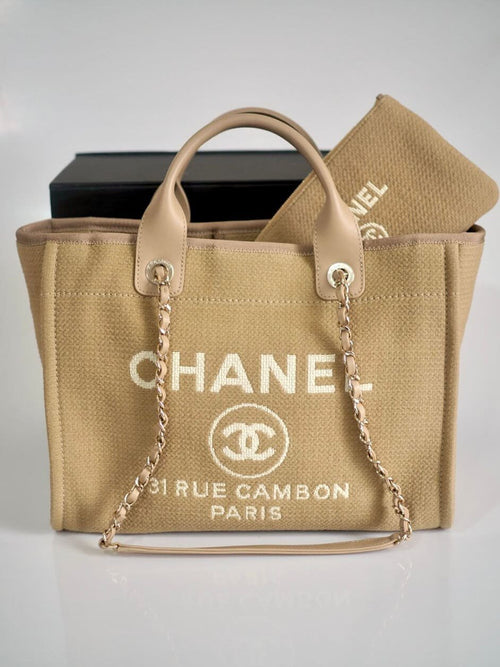 CHANEL Deauville Tote Small Beige Canvas