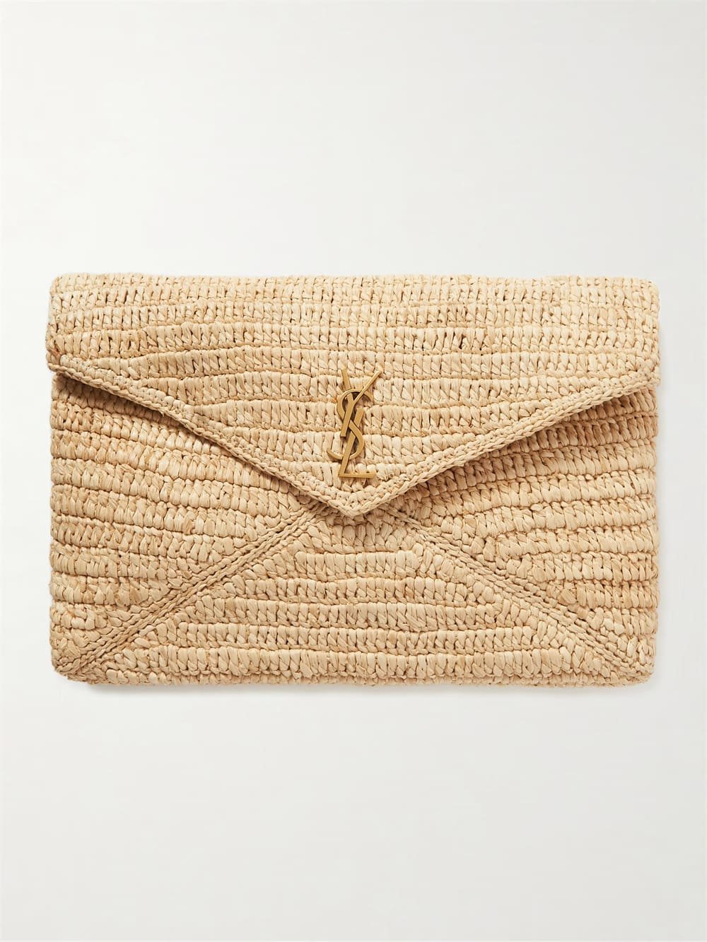 Saint Laurent Cassandre Large Envelope Pouch in Raffia