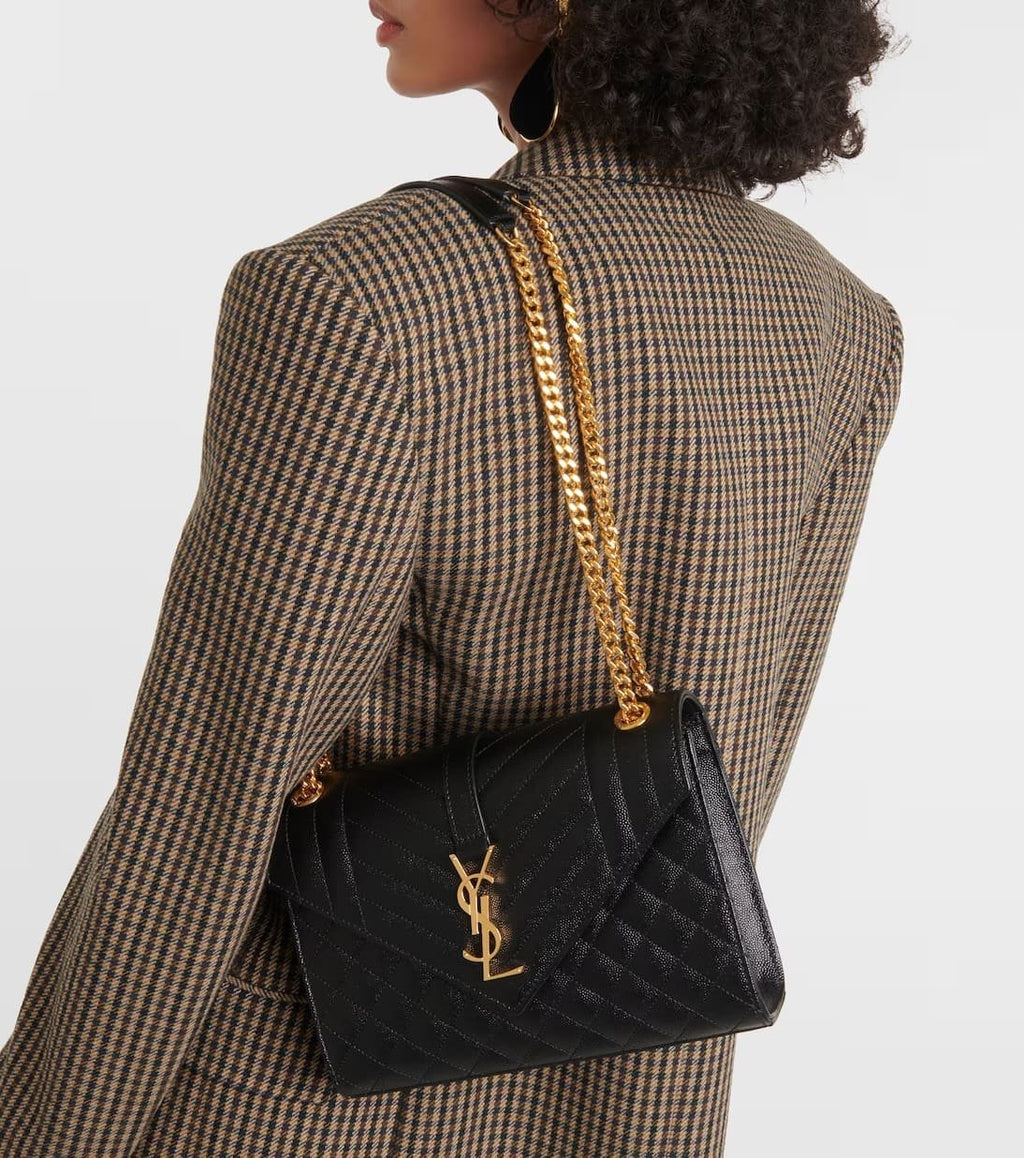 SAINT LAURENT ENVELOPE MEDIUM IN QUILTED GRAIN DE POUDRE EMBOSSED LEATHER