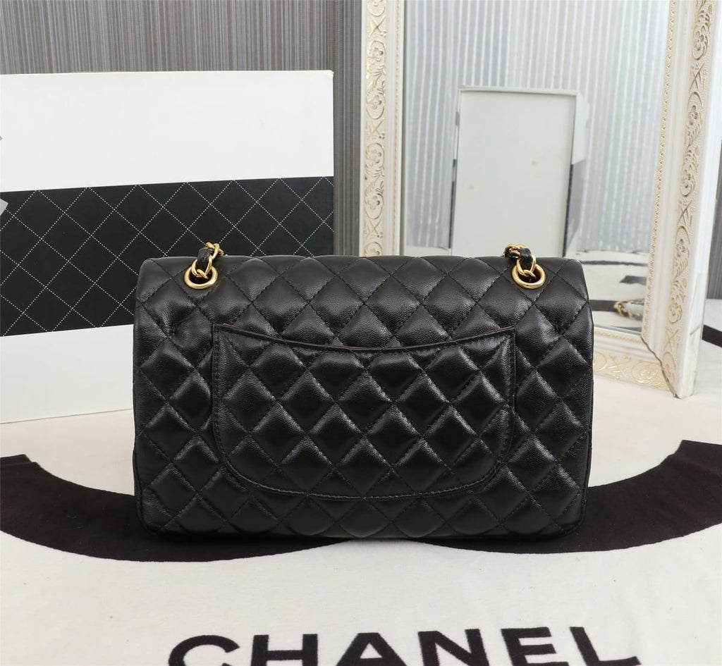 Chanel Lambskin Quilted Medium Rue Cambon Charms Double Flap Black