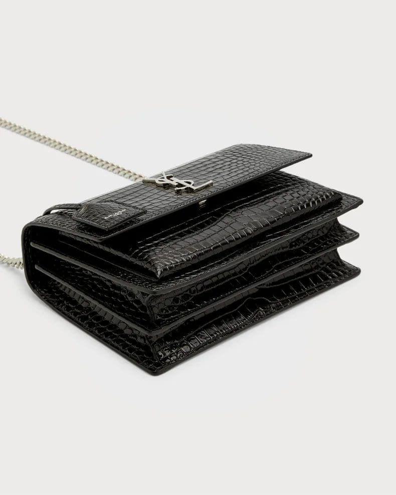 Saint Laurent Sunset Medium In Crocodile Embossed Shiny Leather