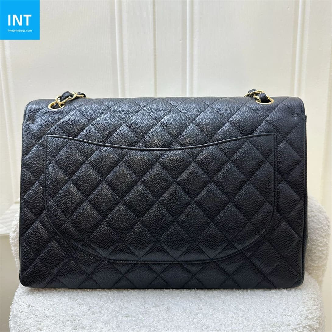CHANEL Classic Maxi Handbag GRAINED CALFSKIN & GOLD METAL