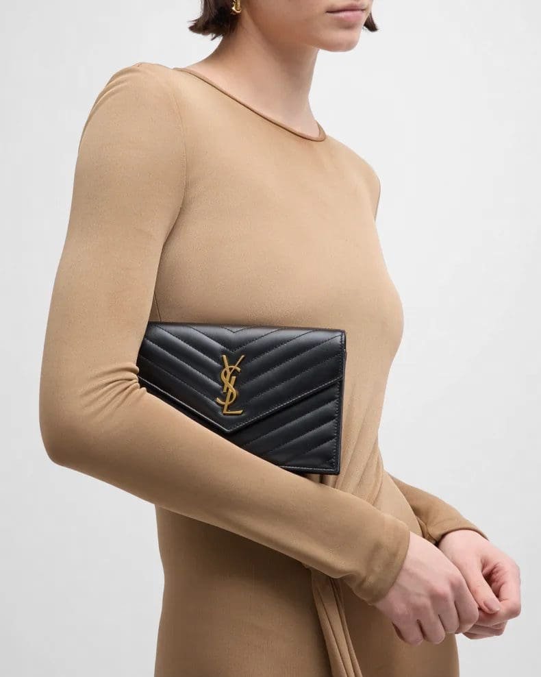 Saint Laurent Small YSL Wallet on Chain in Quilted Leather