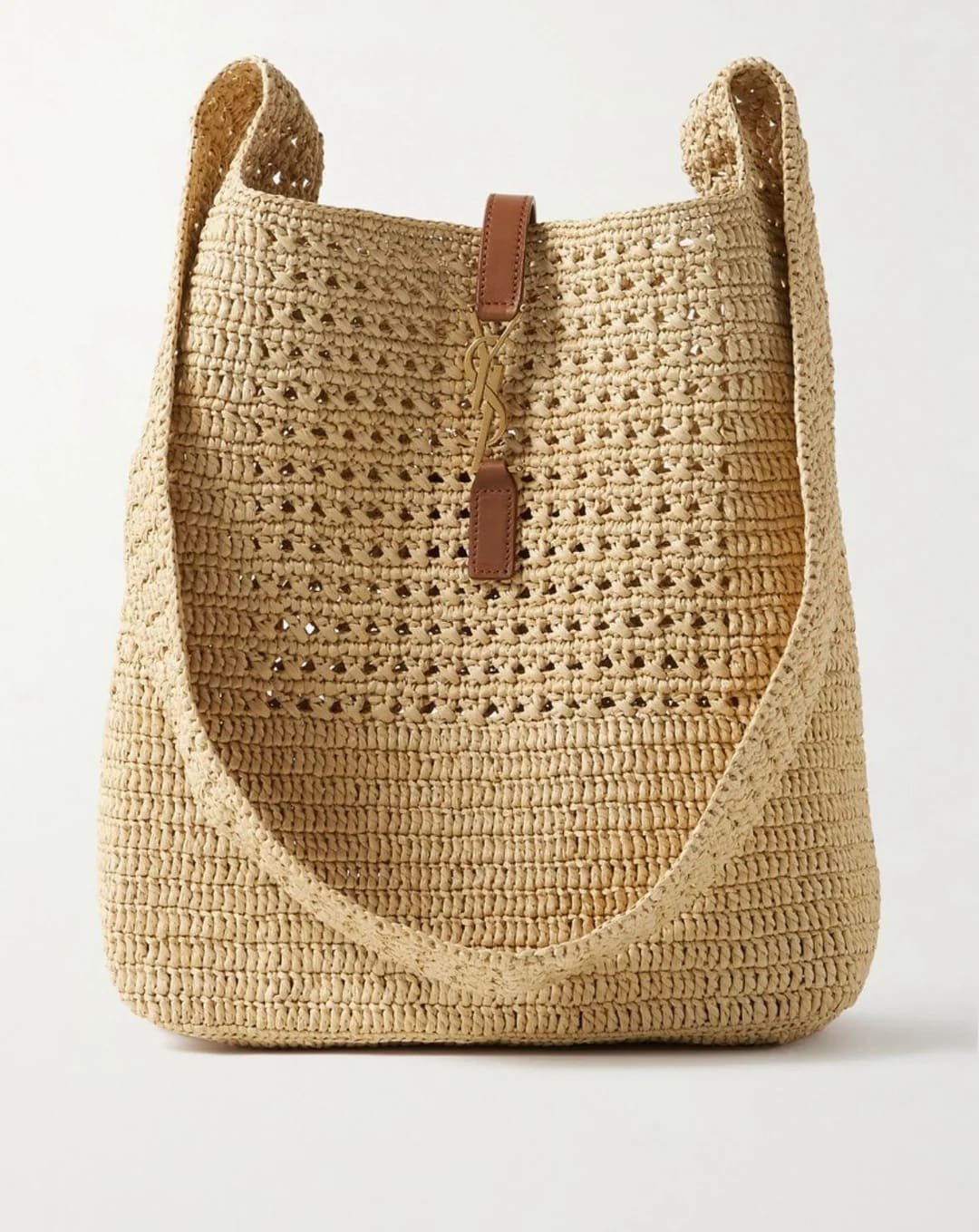 Saint Laurent Le 5 À 7 in Raffia Crochet and Smooth Leather