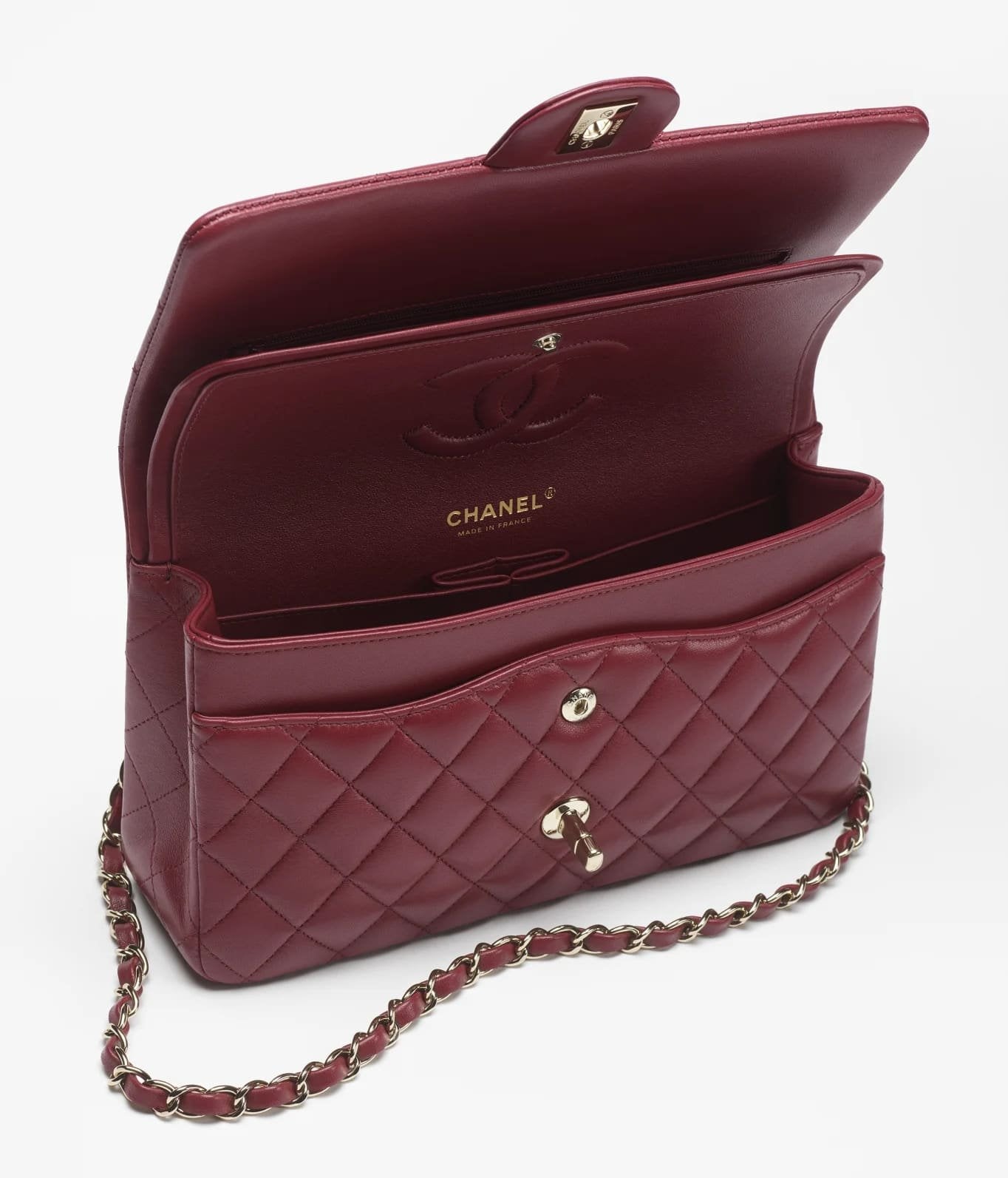 Chanel Lambskin & Gold-Tone Metal Wine red