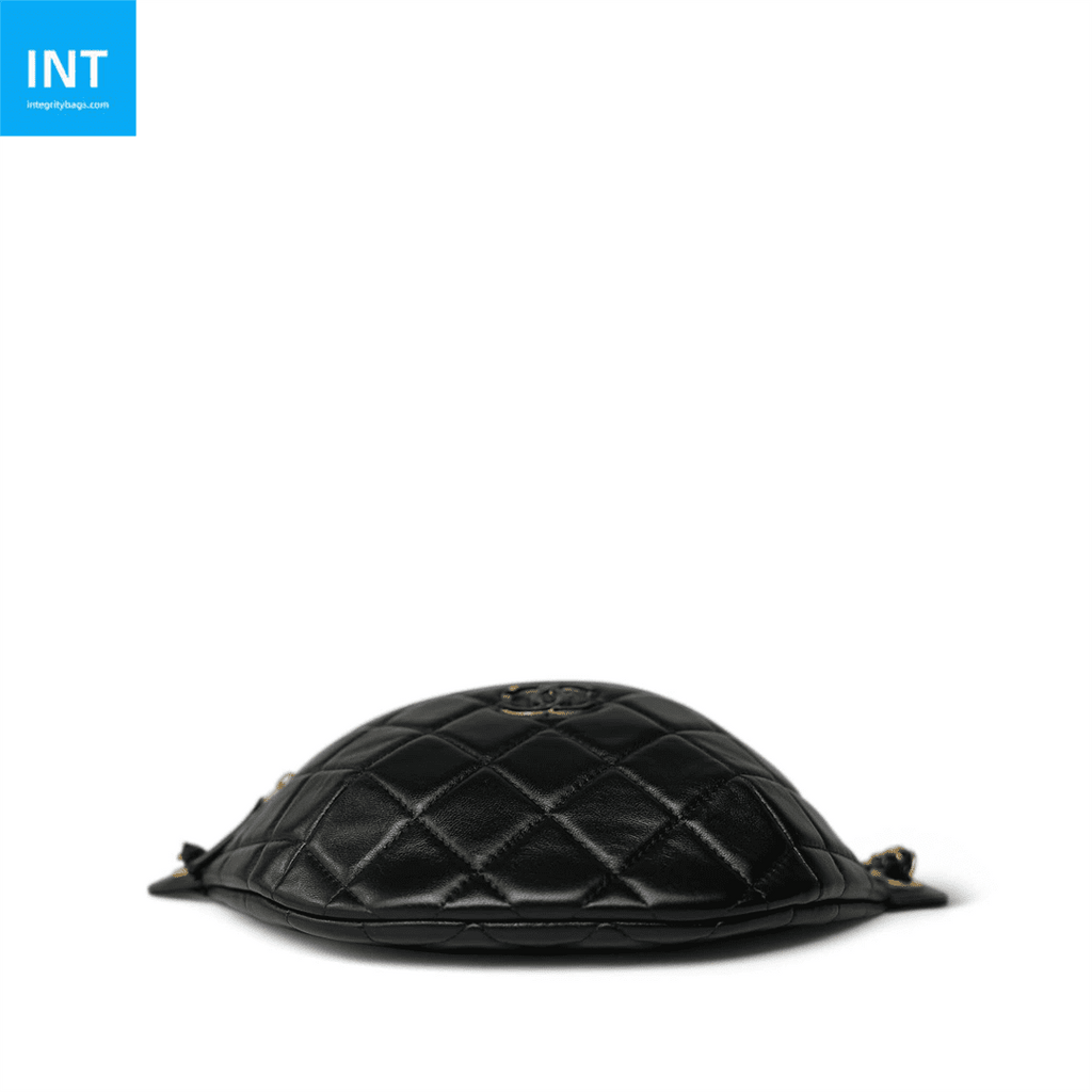 CHANEL 24A Black Lambskin Quilted Waist Bag