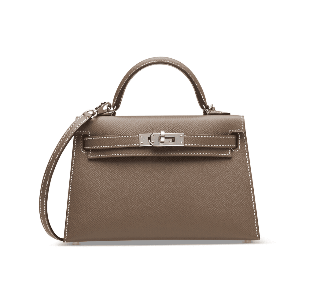 Hermès Etoupe Epsom Mini Kelly 20 ll Palladium Hardware.