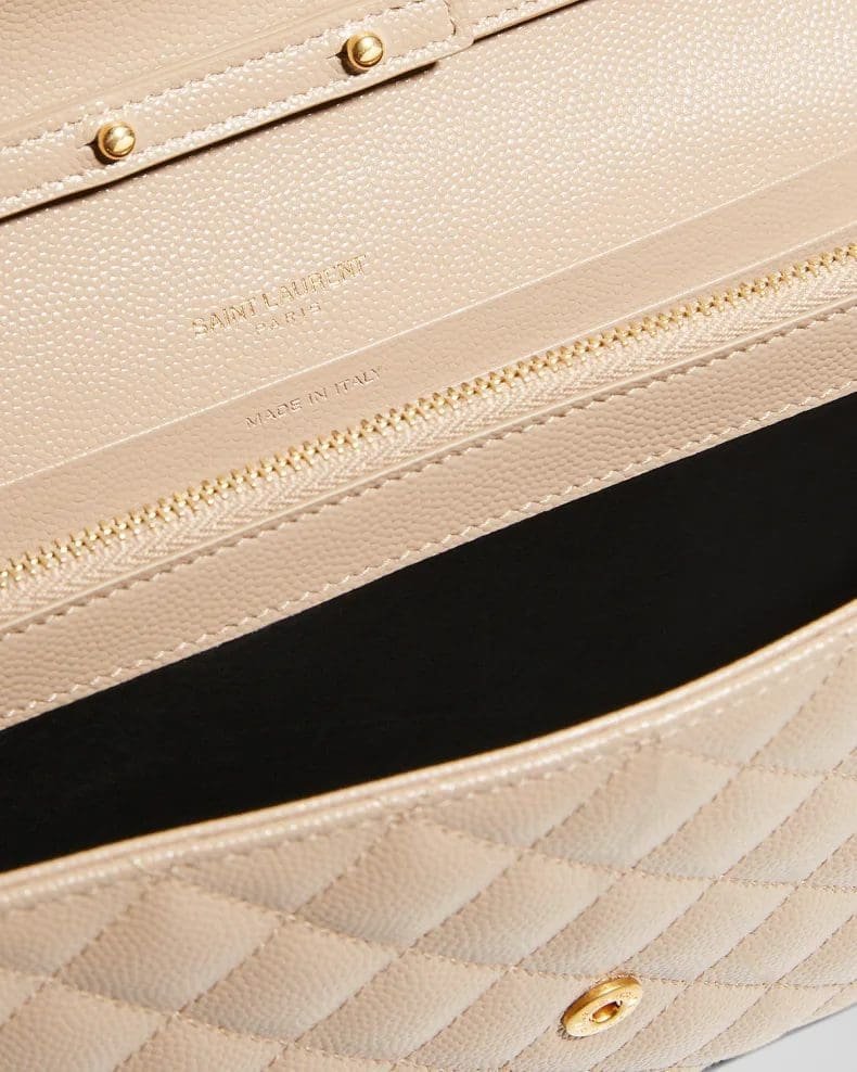Saint Laurent Envelope Triquilt YSL Wallet on Chain in Grained Leather