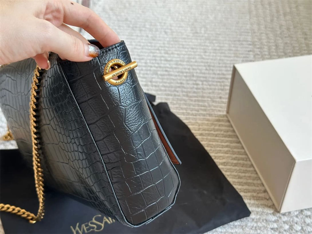 Saint Laurent Medium Double-Sided Lettering Kate Crossbody Bag in Calfskin and Crocodile-Embossed Suede