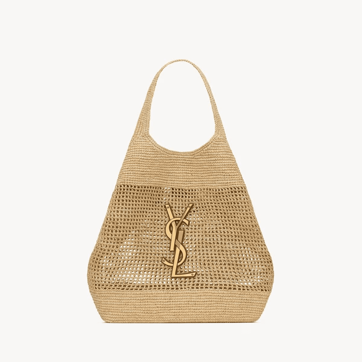 SAINT LAURENT ICARE IN RAFFIA NATUREL AND BROWN GOLD