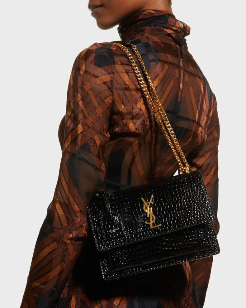 Saint Laurent Sunset Medium YSL Crossbody Bag in Croc-Embossed Leather