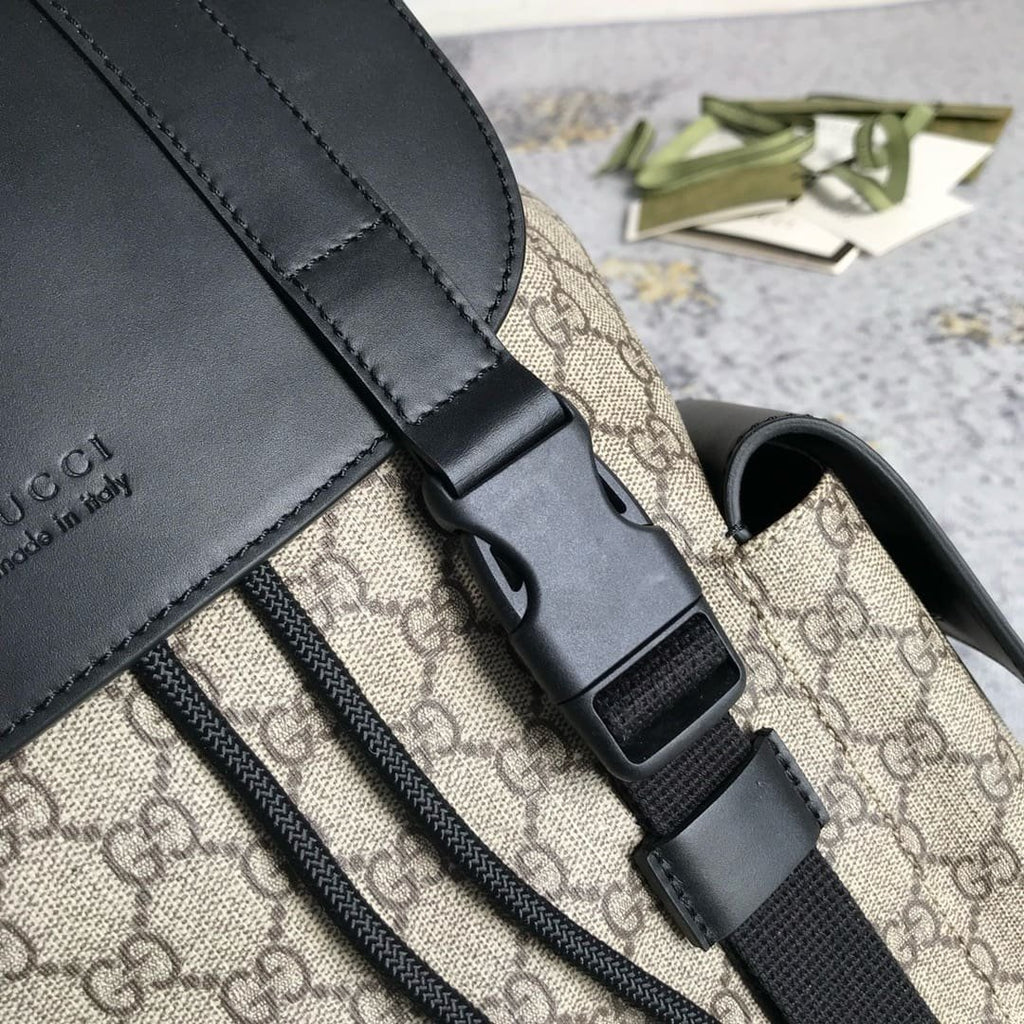 GUCCI Supreme Monogram Double Buckle Backpack Beige Black