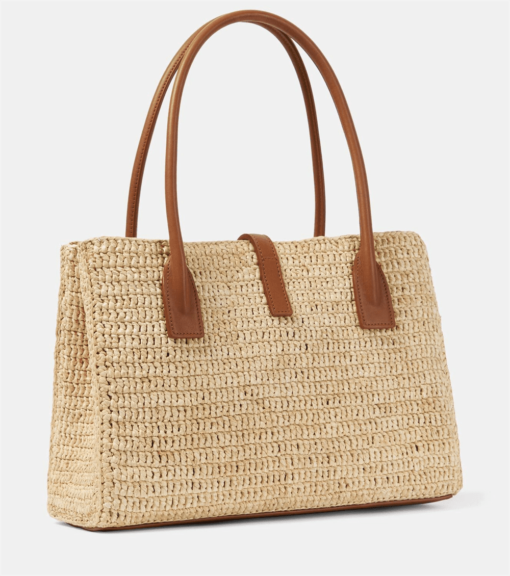Saint Laurent Panier leather-trimmed raffia tote bag