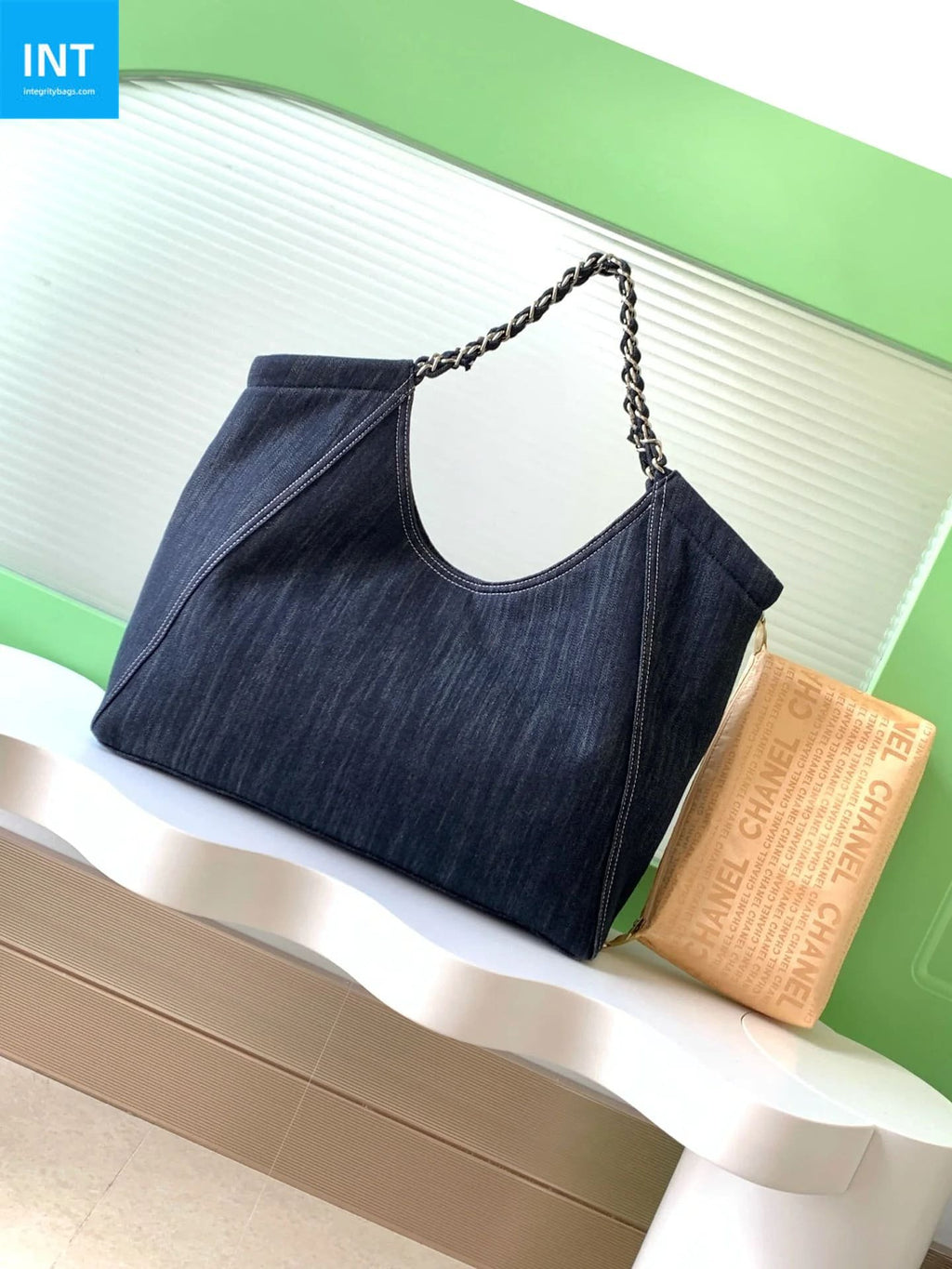 Chanel 25 Tote Bag Navy Blue 48cm Denim Leather