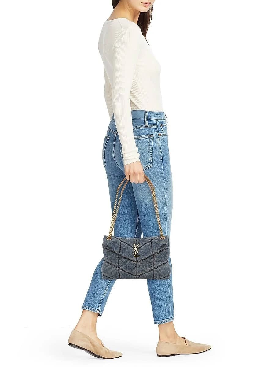 Saint Laurent Denim LouLou Puffer Bag
