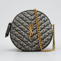 Saint Laurent Round Quilted Denim Crossbody Bag