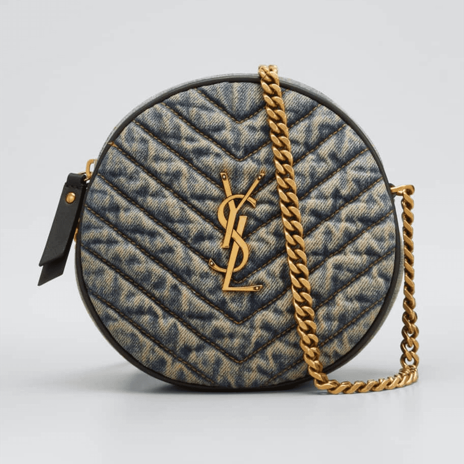 Saint Laurent Round Quilted Denim Crossbody Bag