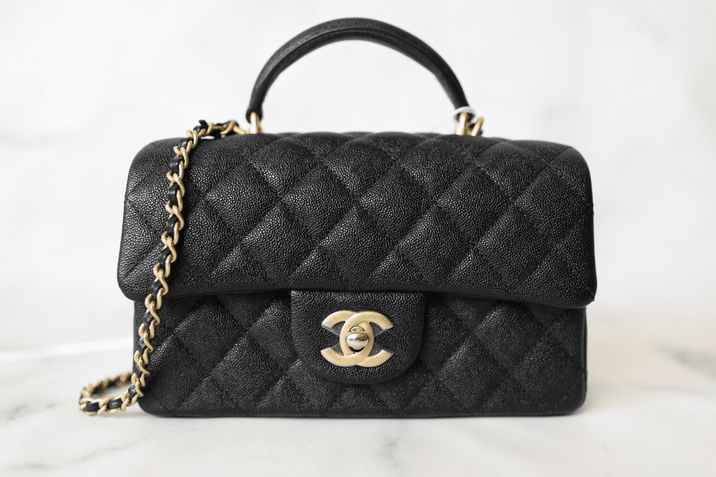 Chanel Top Handle Mini Rectangular, Black Caviar with Matte Gold Hardware