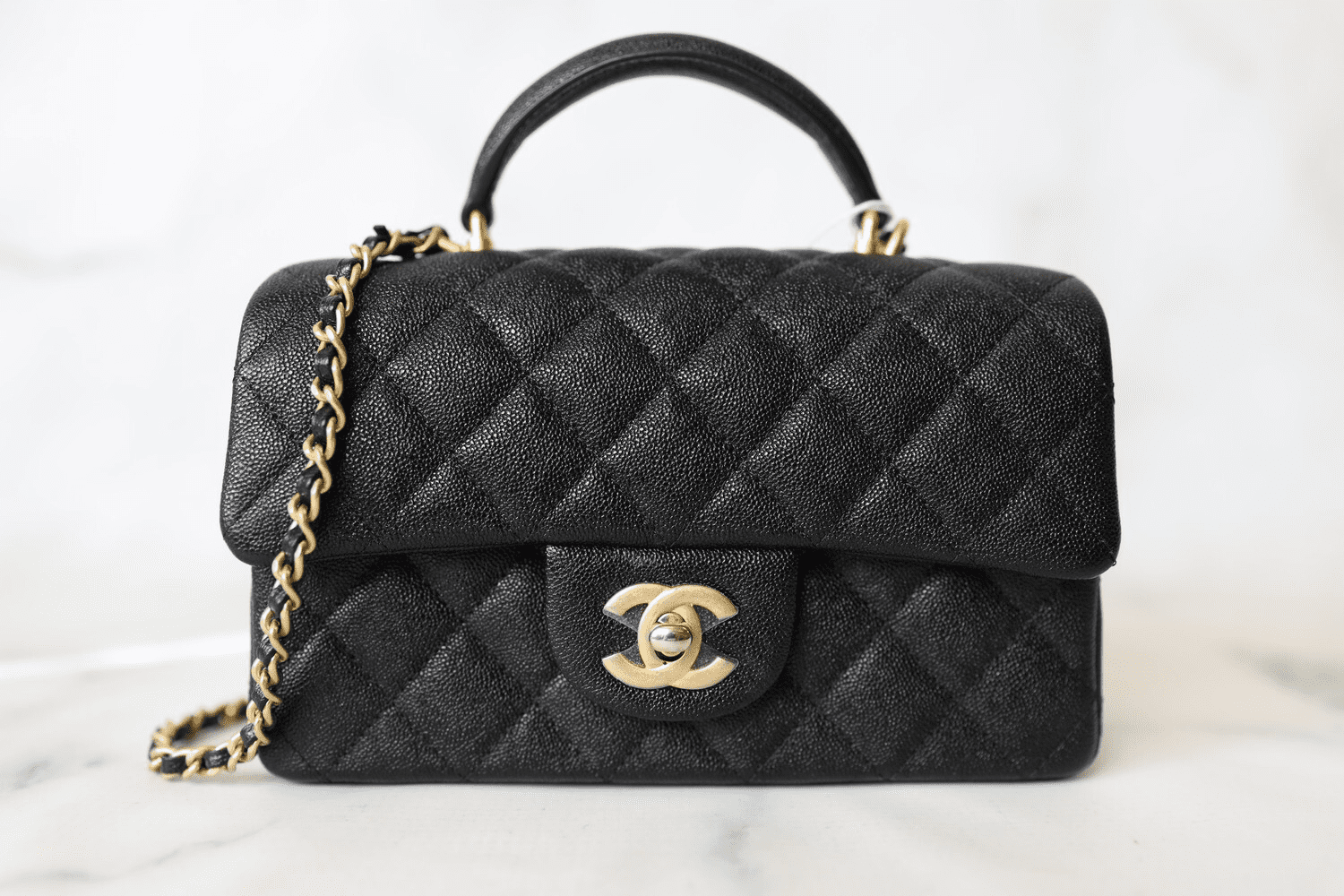 Chanel Top Handle Mini Rectangular, Black Caviar with Matte Gold Hardware