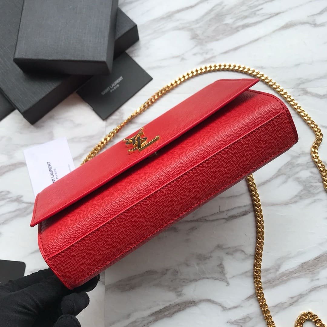 Saint Laurent Red Grained Leather Monogram Medium Kate Flap Bag