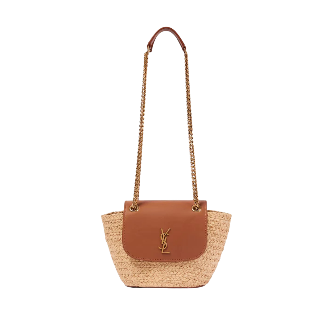 Saint Laurent Manon Mini raffia and leather shoulder bag
