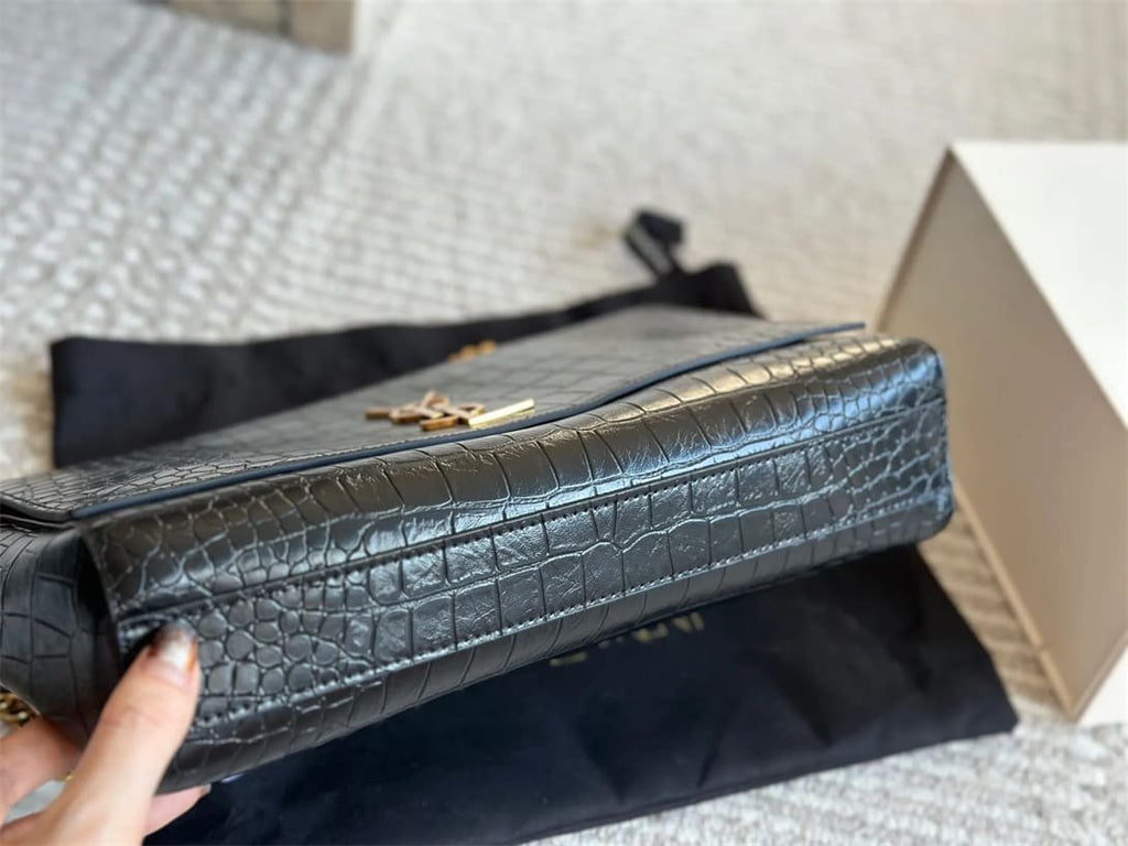 Saint Laurent Medium Double-Sided Lettering Kate Crossbody Bag in Calfskin and Crocodile-Embossed Suede