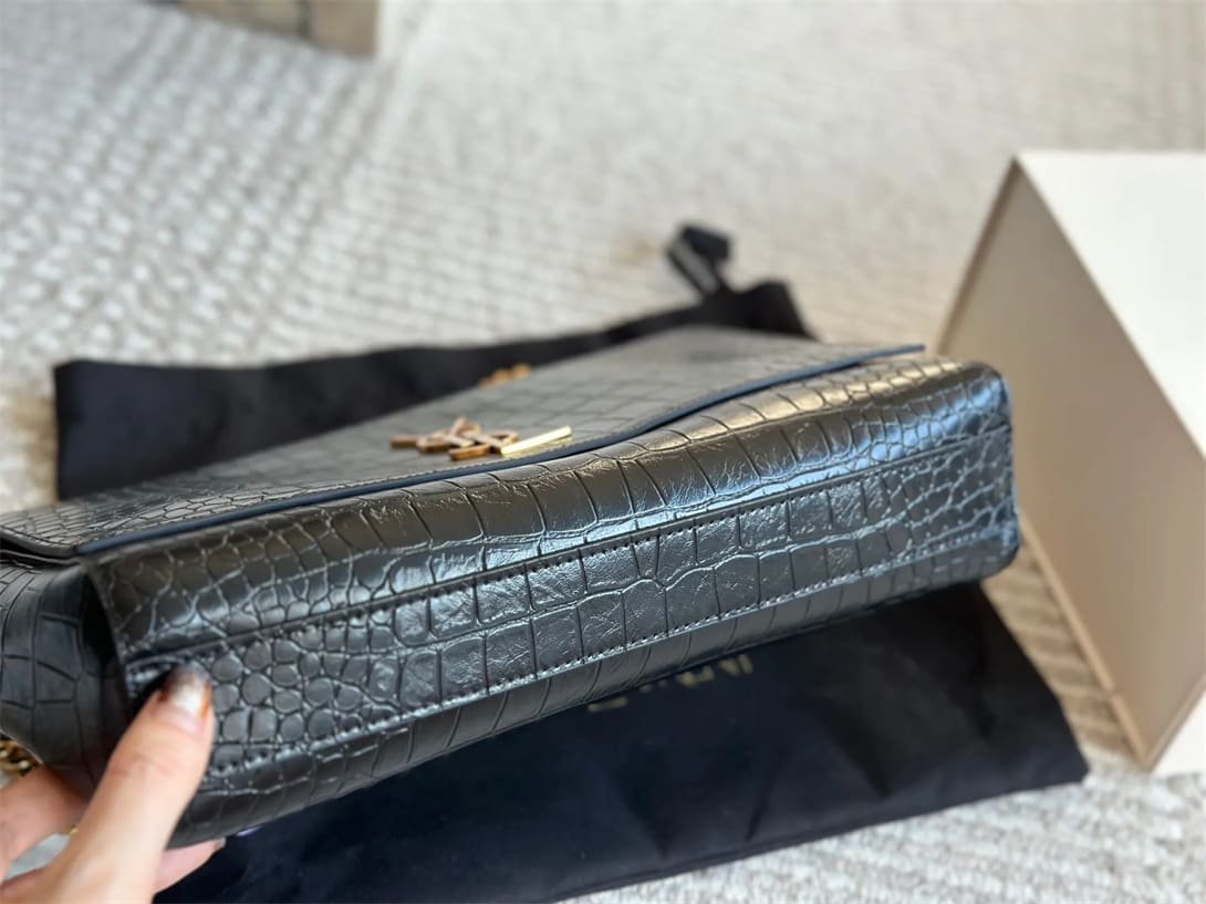 Saint Laurent Medium Double-Sided Lettering Kate Crossbody Bag in Calfskin and Crocodile-Embossed Suede