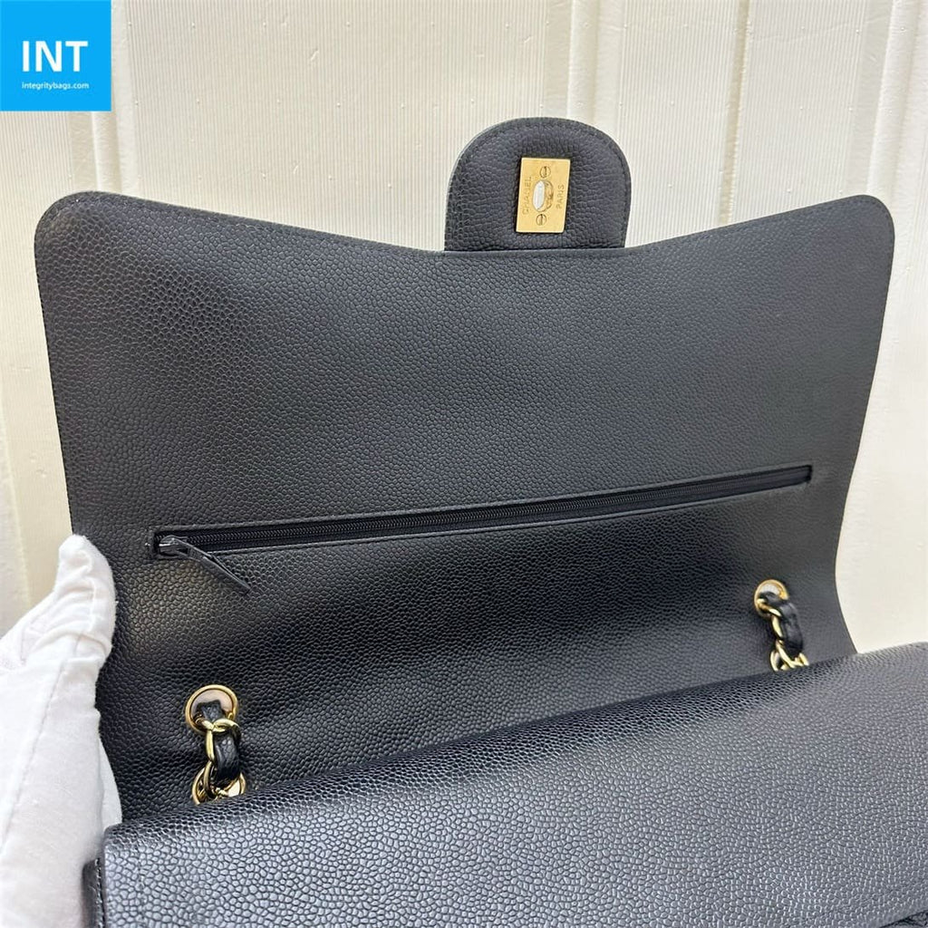 CHANEL Classic Maxi Handbag GRAINED CALFSKIN & GOLD METAL