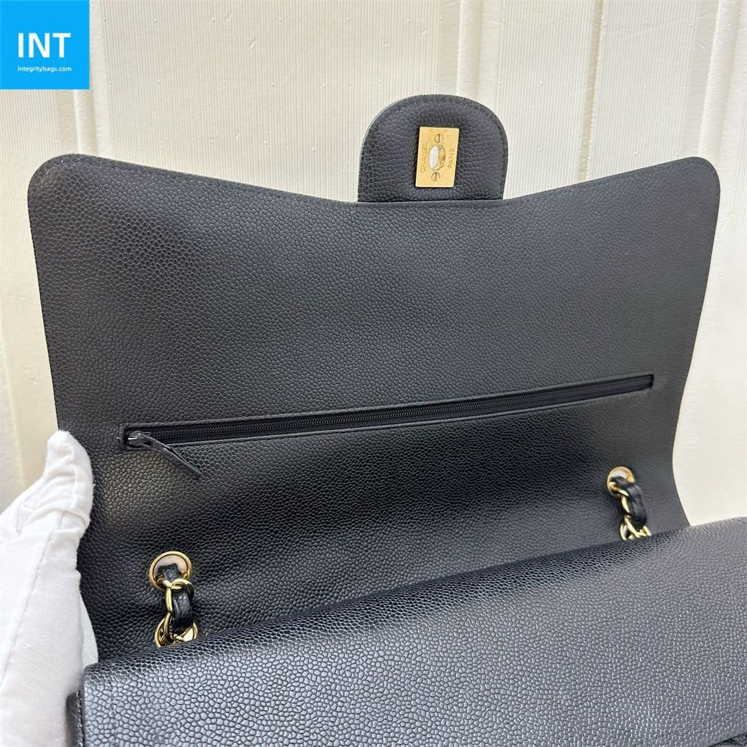 CHANEL Classic Maxi Handbag GRAINED CALFSKIN & GOLD METAL