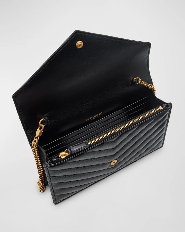 Saint Laurent Small YSL Wallet on Chain in Quilted Leather