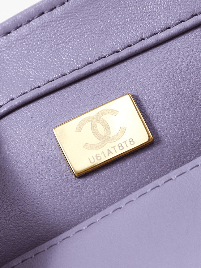 Chanel  Shiny Lambskin Quilted Mini Pearl Logo Flap Light Purple