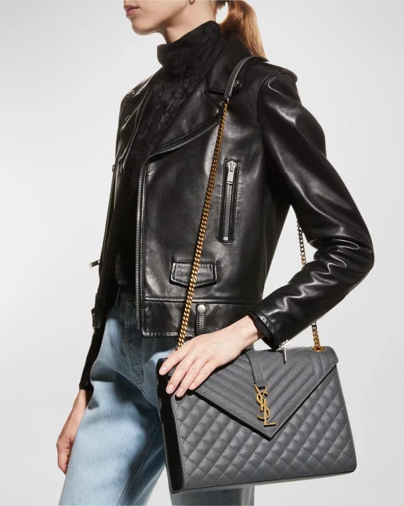 Saint Laurent Envelope Triquilt Large YSL Shoulder Bag in Grained Leather