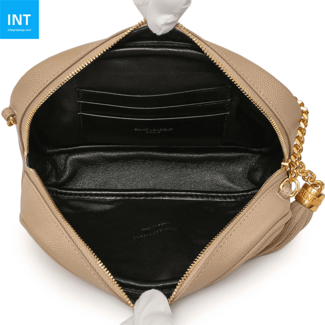 Saint Laurent Calfskin Matelasse Monogram Lou Camera Bag Dark Beige